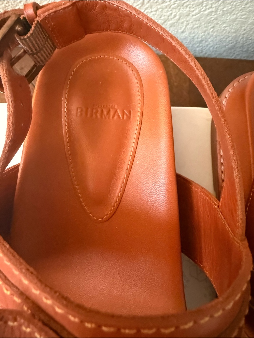 ALEXANDRE BIRMAN Clarita Sport Cognac Brown Leather Flat Sandals EU 37.5 US 7.5 - Picture 7 of 11